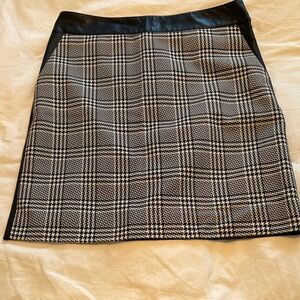 The Limited Black & White Plaid Mini Skirt with Faux Leather Trim